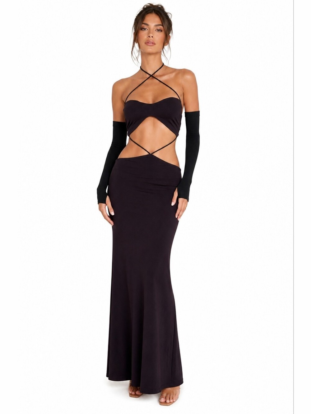 Meshki Jules Maxi Triangle Cut Out Dress - Black SMALL NWT